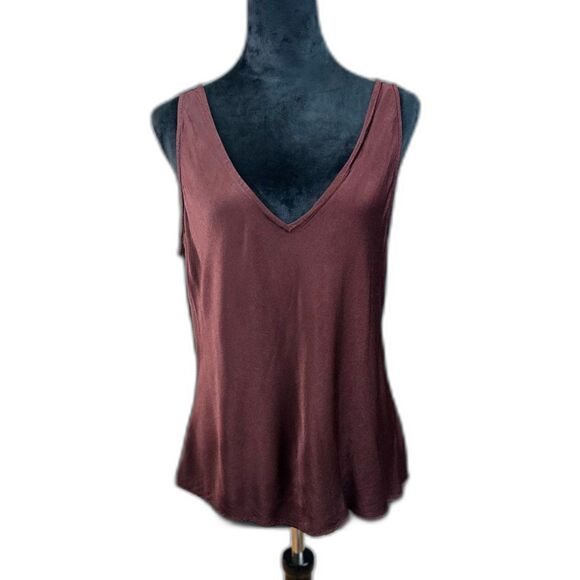 Ghost Tops - GHOST of London Women's Rich Brown100% Silk V Neck Thick Strap Tank Top Size L
